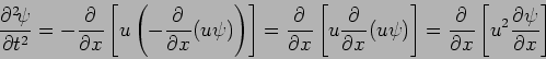 \begin{displaymath}
\DP[2]{\psi }{t}
= - \DP{}{x}\left[ u \left( -\DP{}{x}(u\...
...\psi ) \right]
= \DP{}{x}\left[ u^{2} \DP{\psi }{x} \right]
\end{displaymath}